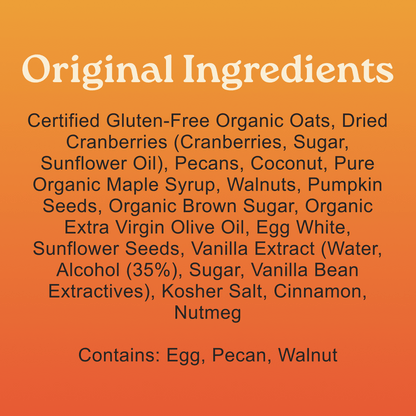 Original granola ingredients gluten free organic oats walnuts cranberries