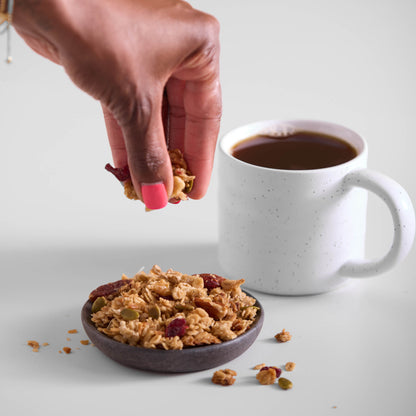 Healthy breakfast granola Dallas organic snack with coffee bowl lifestyle