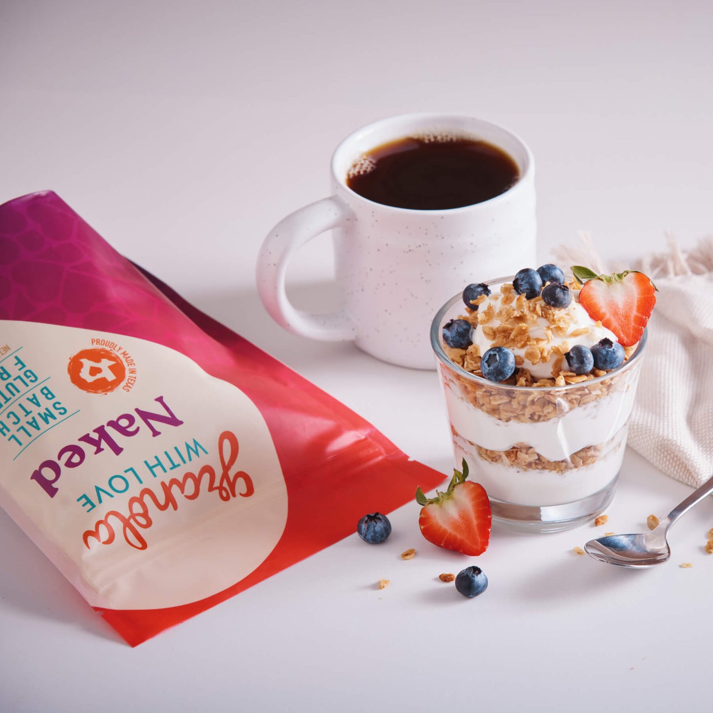 Healthy naked granola yogurt parfait with berries breakfast Dallas