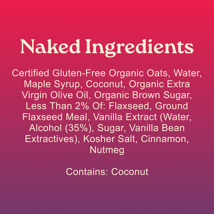 Naked granola ingredients gluten free organic oats coconut maple syrup