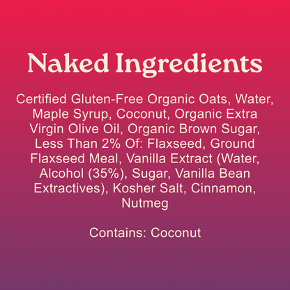 Naked Ingredients label with a list of ingredients on a red and purple gradient background